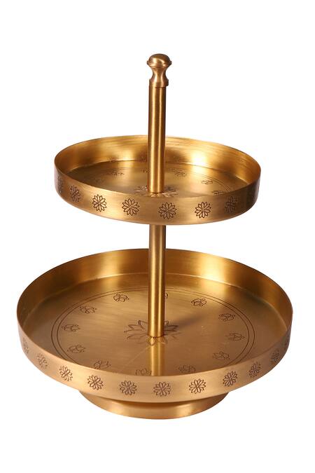 Nakshikathaa - Homeware_Gold Brass Tiered Cake Stand _Online_at_Aza_Fashions