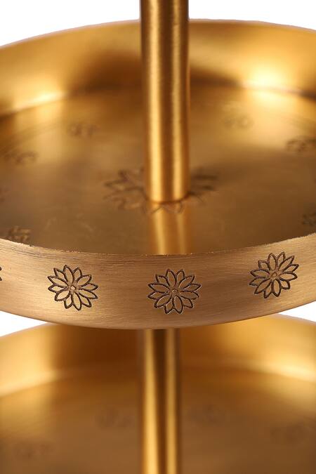 Buy_Nakshikathaa - Homeware_Gold Brass Tiered Cake Stand _Online_at_Aza_Fashions