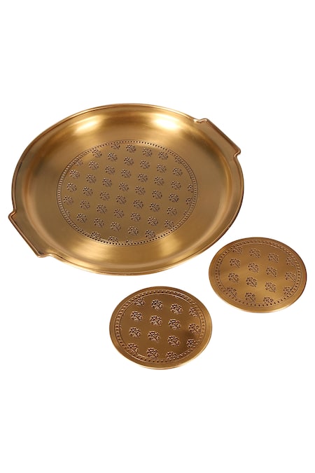 Nakshikathaa - Homeware Brass Round Tray Set 