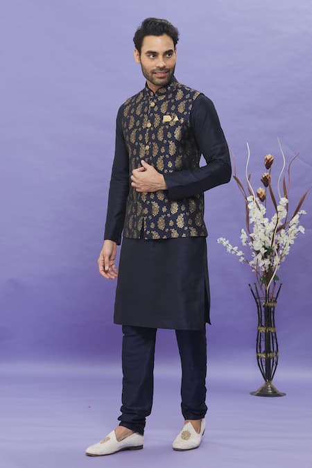 Arihant Rai Sinha_Blue Jacquard, Silk Embroidery Floral Banarasi Bundi _Online_at_Aza_Fashions