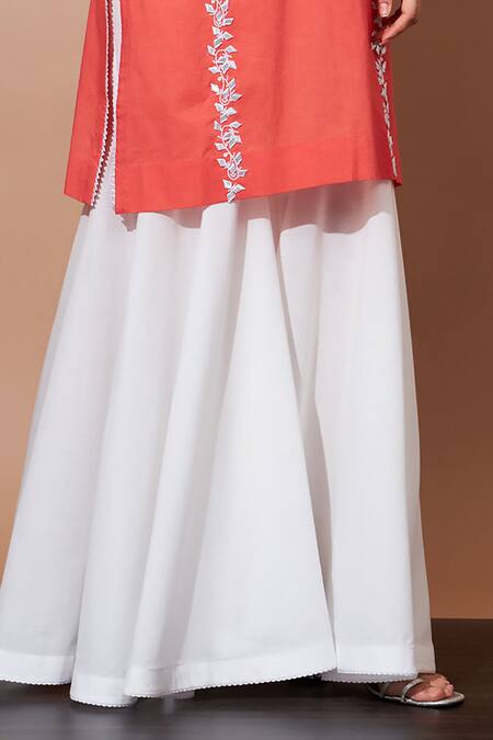 Shop_Shetab Kazmi_Orange Cotton Pearls, Gota Patti Round Neck Aari Embroidered Kurta Sharara Set _Online_at_Aza_Fashions