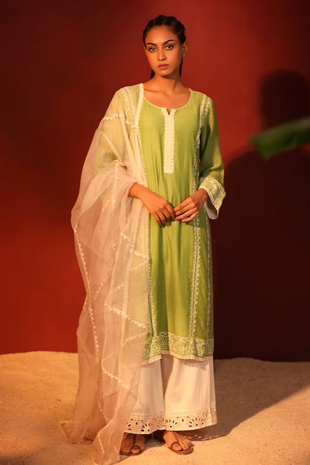 Shetab Kazmi Sabz Thread Embroidered Kurta Palazzo Set 
