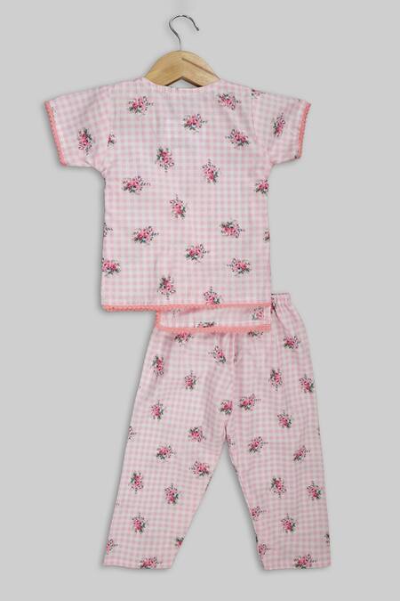Shop Champscloset Pink Cotton Floral Pattern Top And Pant Set at Aza Fashions Shop_Champscloset_Pink Cotton Floral Pattern Top And Pant Set_at_Aza_Fashions