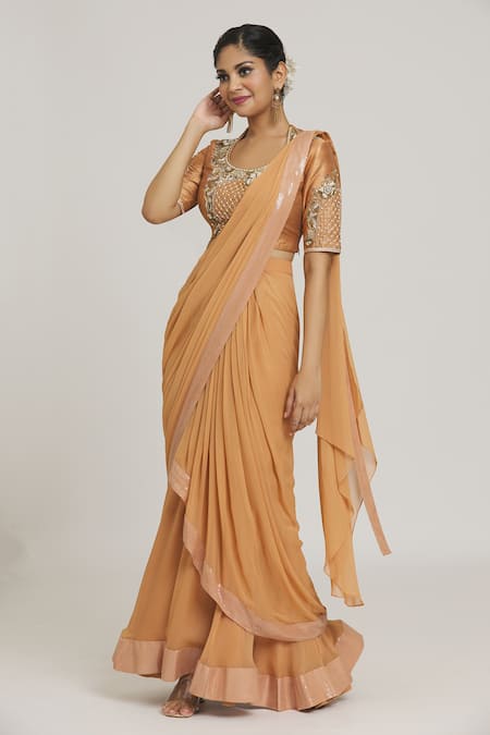 Nidhika Shekhar Pre-Draped Saree With Embroidered Blouse 