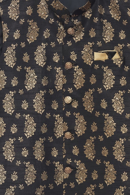 Buy_Arihant Rai Sinha_Black Jacquard, Silk Embroidery Floral Banarasi Bundi _Online_at_Aza_Fashions