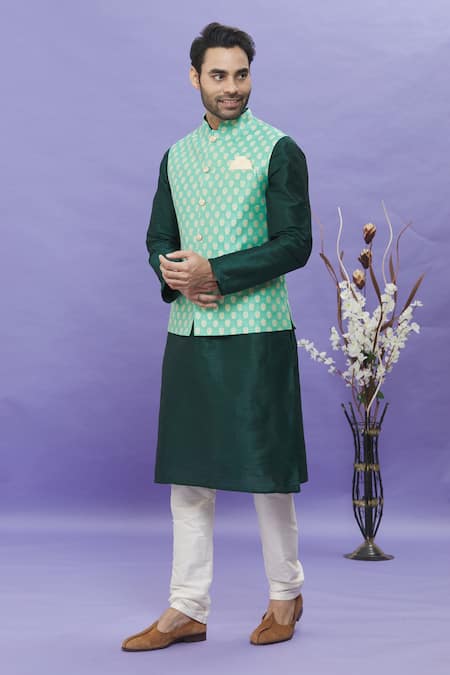 Arihant Rai Sinha_Green Silk, Jacquard Embroidery Floral Banarasi Bundi _Online_at_Aza_Fashions