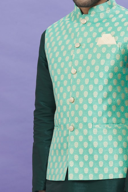Buy_Arihant Rai Sinha_Green Silk, Jacquard Embroidery Floral Banarasi Bundi _Online_at_Aza_Fashions