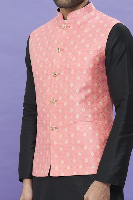 Buy_Arihant Rai Sinha_Pink Jacquard, Silk Embroidery Floral Banarasi Bundi _Online_at_Aza_Fashions