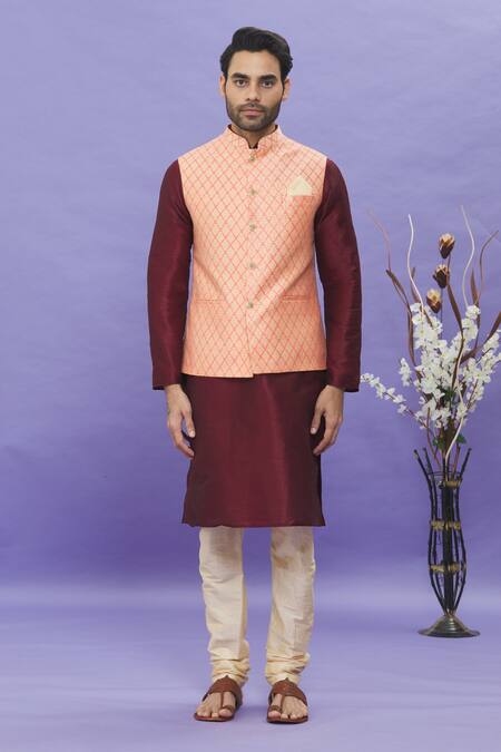 Arihant Rai Sinha Peach Jacquard, Silk Embroidery Floral Banarasi Bundi Online at Aza Fashions Arihant Rai Sinha_Peach Jacquard, Silk Embroidery Floral Banarasi Bundi _Online_at_Aza_Fashions