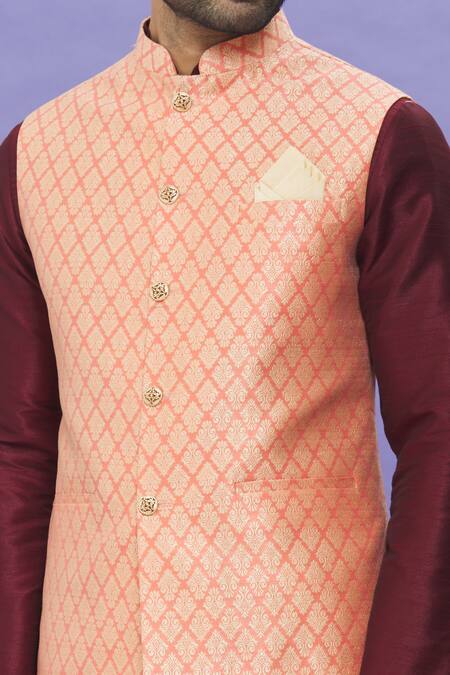 Buy Arihant Rai Sinha Peach Jacquard, Silk Embroidery Floral Banarasi Bundi Online at Aza Fashions Buy_Arihant Rai Sinha_Peach Jacquard, Silk Embroidery Floral Banarasi Bundi _Online_at_Aza_Fashions