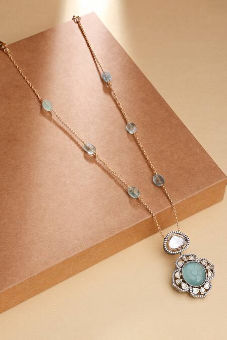 Shop Joules by Radhika Multi Color Antique Polki Embellished Long Necklace at Aza Fashions Shop_Joules by Radhika_Multi Color Antique Polki Embellished Long Necklace_at_Aza_Fashions