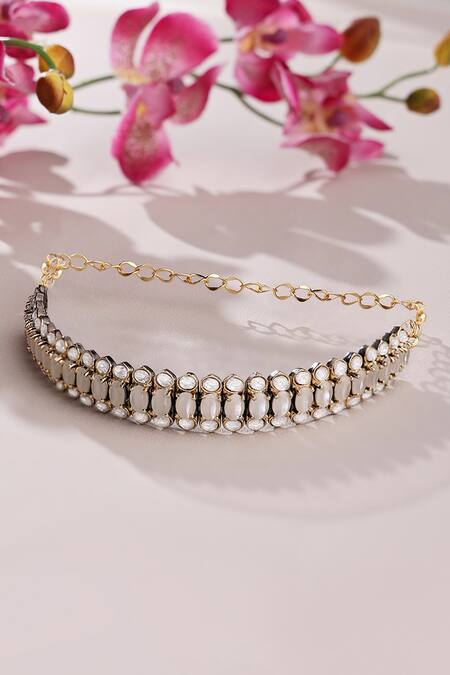 Shop Joules by Radhika Grey Cabachon Antique Choker Necklace at Aza Fashions Shop_Joules by Radhika_Grey Cabachon Antique Choker Necklace_at_Aza_Fashions