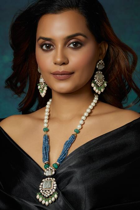 Buy Joules by Radhika Blue Agate Handcrafted Antique Necklace Set at Aza Fashions Buy_Joules by Radhika_Blue Agate Handcrafted Antique Necklace Set_at_Aza_Fashions