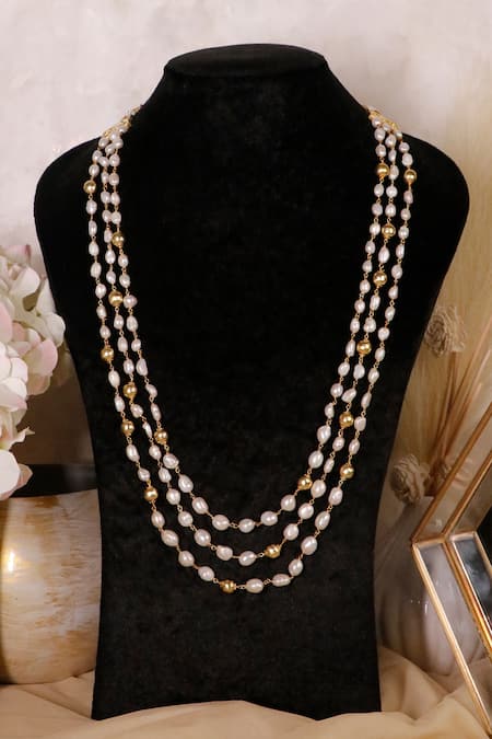 Ishhaara_Gold Plated Layered Baroque Pearl Necklace _Online_at_Aza_Fashions