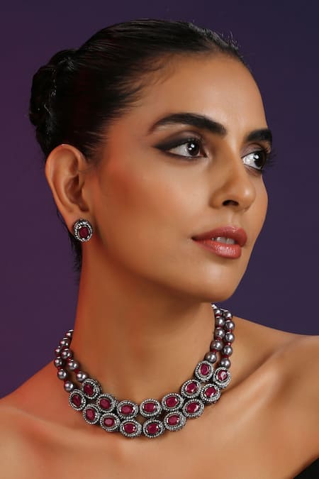 Swabhimann Stone Embellished Layered Choker Set 