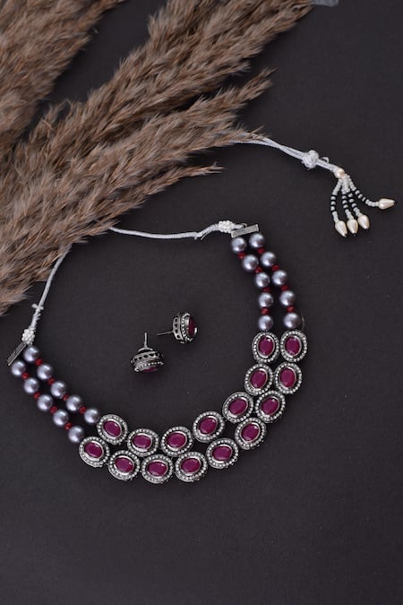Swabhimann Stone Embellished Layered Choker Set 
