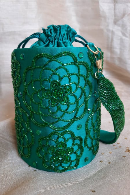 Feza Bags Floral Cutdana Embroidered Cylindrical Potli 