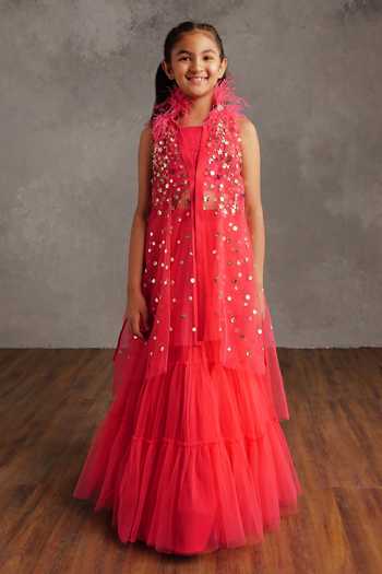 Fuchsia Embroidered Beaded Tulle Eb1012
