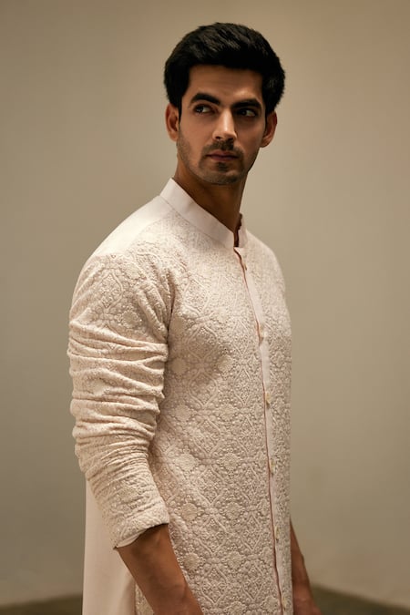Ankit V Kapoor_Pink Georgette, Cotton Embroidery Umair Thread Kurta Set _Online_at_Aza_Fashions