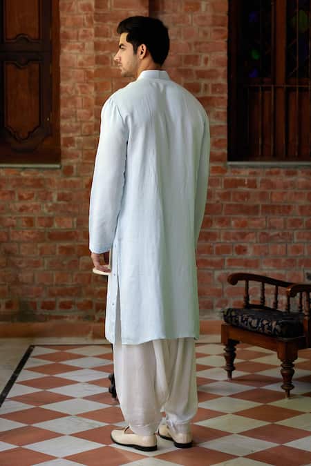 Shop Ankit V Kapoor Blue Pashmina, Silk Satin, Cotton Mirrors Mansoor Work Kurta Set at Aza Fashions Shop_Ankit V Kapoor_Blue Pashmina, Silk Satin, Cotton Mirrors Mansoor Work Kurta Set _at_Aza_Fashions