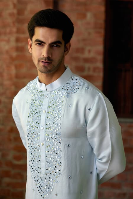 Buy Ankit V Kapoor Blue Pashmina, Silk Satin, Cotton Mirrors Mansoor Work Kurta Set Online at Aza Fashions Buy_Ankit V Kapoor_Blue Pashmina, Silk Satin, Cotton Mirrors Mansoor Work Kurta Set _Online_at_Aza_Fashions