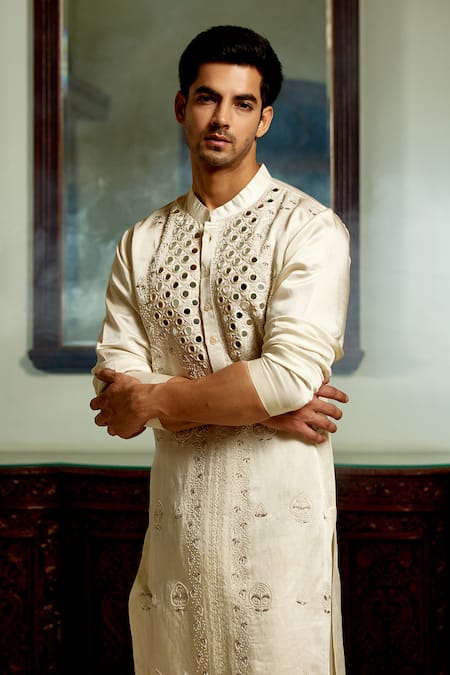 Buy Ankit V Kapoor Ivory Linen, Cotton, Silk Mirrors Daniyal Hand Embroidered Kurta Set Online at Aza Fashions Buy_Ankit V Kapoor_Ivory Linen, Cotton, Silk Mirrors Daniyal Hand Embroidered Kurta Set _Online_at_Aza_Fashions