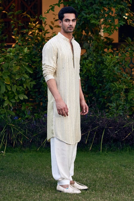 Ankit V Kapoor Green Georgette, Cotton Embroidery Yasir Mirror Kurta Set Online at Aza Fashions Ankit V Kapoor_Green Georgette, Cotton Embroidery Yasir Mirror Kurta Set _Online_at_Aza_Fashions