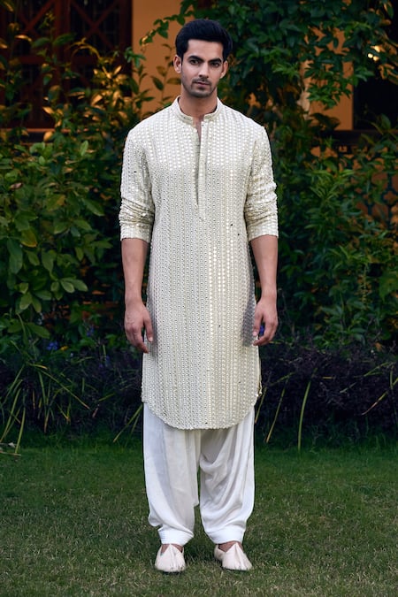 Buy Ankit V Kapoor Green Georgette, Cotton Embroidery Yasir Mirror Kurta Set Online at Aza Fashions Buy_Ankit V Kapoor_Green Georgette, Cotton Embroidery Yasir Mirror Kurta Set _Online_at_Aza_Fashions