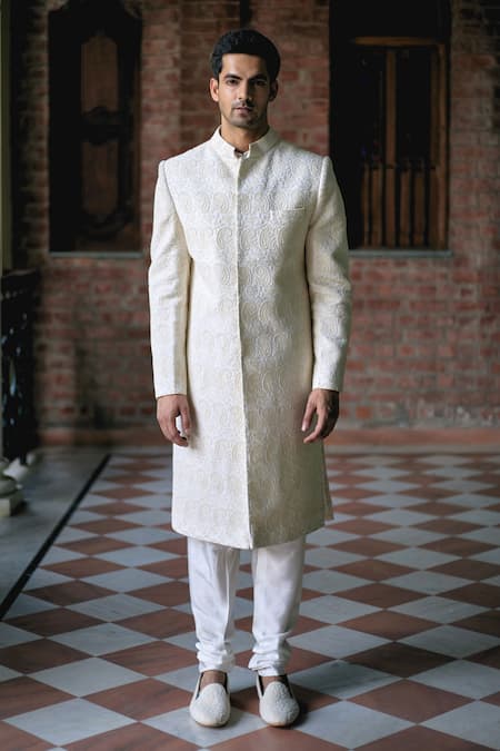 Ankit V Kapoor Turbat Paisley Thread Embroidered Sherwani Set 