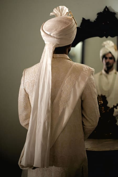 Buy Ankit V Kapoor Ivory Cotton, Silk Embroidery Turbat Paisley Thread Sherwani Set Online at Aza Fashions Buy_Ankit V Kapoor_Ivory Cotton, Silk Embroidery Turbat Paisley Thread Sherwani Set _Online_at_Aza_Fashions