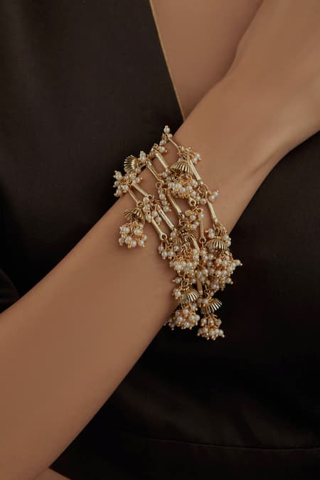 Shop House Of Tuhina Gold Plated Beads Umbrella Multi Layer Embellished Bracelet at Aza Fashions Shop_House Of Tuhina_Gold Plated Beads Umbrella Multi Layer Embellished Bracelet _at_Aza_Fashions
