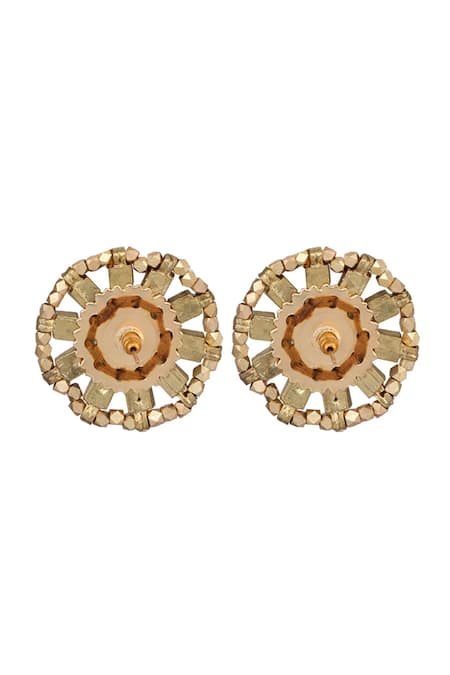 Shop House Of Tuhina Gold Plated Stones, Cut Work Enamel Saar Beaded Studs at Aza Fashions Shop_House Of Tuhina_Gold Plated Stones, Cut Work Enamel Saar Beaded Studs _at_Aza_Fashions