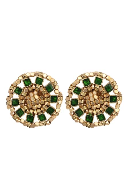 House Of Tuhina Gold Plated Glass Enamel Saar Beaded Studs 