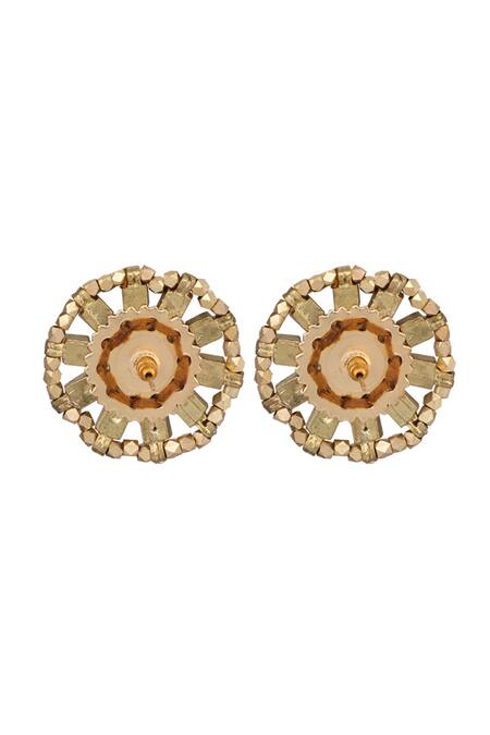 Shop House Of Tuhina Gold Plated Stones, Cut Work Glass Enamel Saar Beaded Studs at Aza Fashions Shop_House Of Tuhina_Gold Plated Stones, Cut Work Glass Enamel Saar Beaded Studs _at_Aza_Fashions
