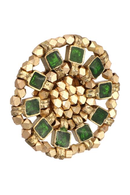 House Of Tuhina Gold Plated Stones, Cut Work Glass Enamel Saar Beaded Studs Online at Aza Fashions House Of Tuhina_Gold Plated Stones, Cut Work Glass Enamel Saar Beaded Studs _Online_at_Aza_Fashions