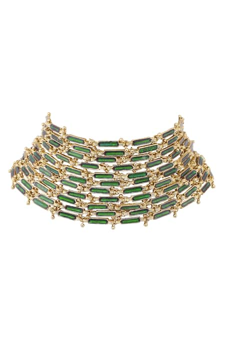 House Of Tuhina Gold Plated Glass Enamel Link Choker Necklace 