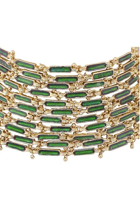 House Of Tuhina_Gold Plated Glass Enamel Link Choker Necklace _Online_at_Aza_Fashions