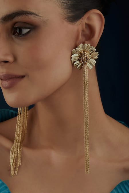 House Of Tuhina Floral Pattern Long Earrings 