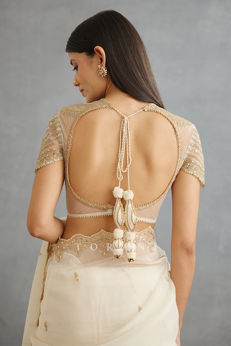 Shop Torani Ivory Cotton, Silk Embroidery Round Neck Gul Bano Yashoda Blouse at Aza Fashions Shop_Torani_Ivory Cotton, Silk Embroidery Round Neck Gul Bano Yashoda Blouse _at_Aza_Fashions