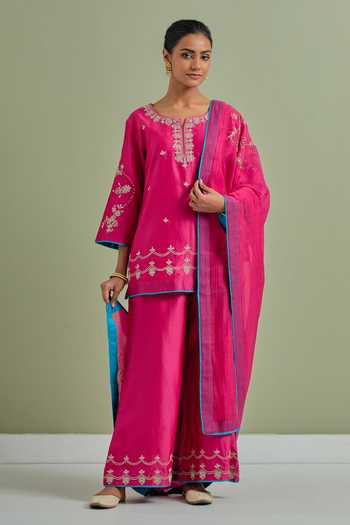 Shop Priya Chaudhary Pink Silk, Sequins, Cut Work, Short Kurta Palazzo Set Online at Aza Fashions Shop_Priya Chaudhary_Pink Silk, Sequins, Cut Work, Short Kurta Palazzo Set _Online_at_Aza_Fashions