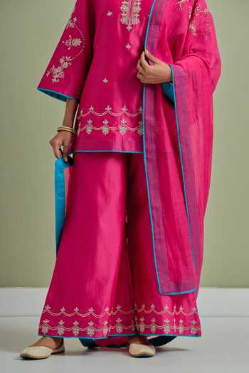 Priya Chaudhary Pink Silk, Sequins, Cut Work, Short Kurta Palazzo Set at Aza Fashions Priya Chaudhary_Pink Silk, Sequins, Cut Work, Short Kurta Palazzo Set _at_Aza_Fashions