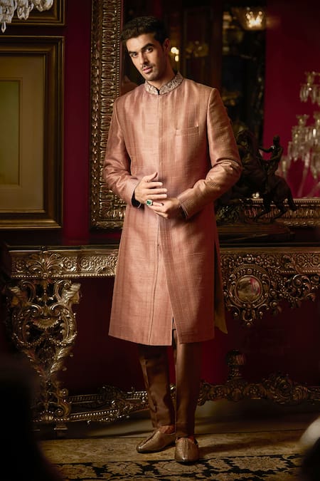 Seema Gujral Zari Embroidered Mandarin Collar Sherwani Set 