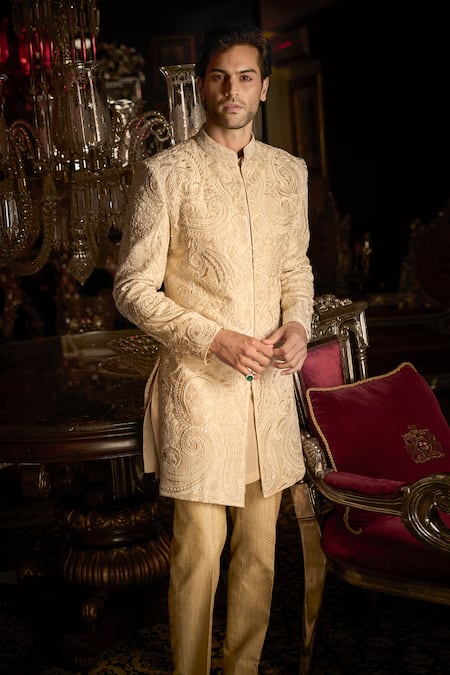 Seema Gujral Thread & Pearl Embroidered Sherwani Set 