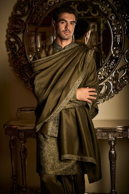 Buy Seema Gujral Green Tissue, Silk, Cotton Satin Embroidery Military Sequin Bundi Set Online at Aza Fashions Buy_Seema Gujral_Green Tissue, Silk, Cotton Satin Embroidery Military Sequin Bundi Set _Online_at_Aza_Fashions