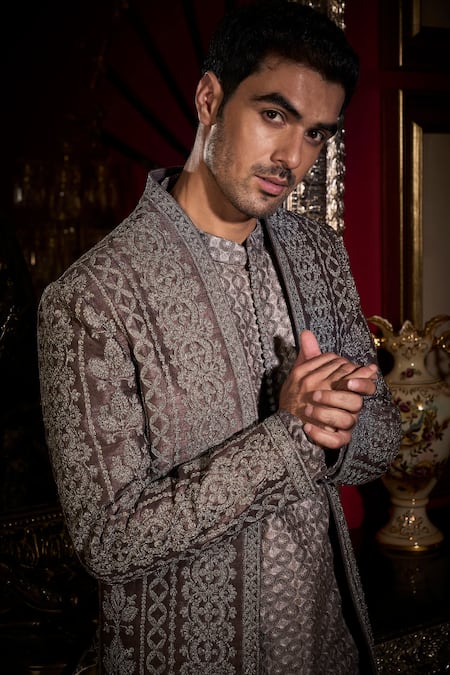 Buy Seema Gujral Grey Silk, Cotton Embroidery Dori Jacket And Kurta Set Online at Aza Fashions Buy_Seema Gujral_Grey Silk, Cotton Embroidery Dori Jacket And Kurta Set _Online_at_Aza_Fashions