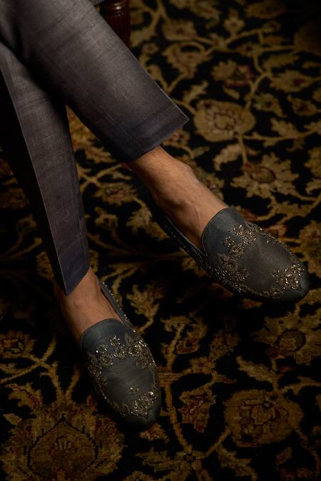 Buy_Seema Gujral_Grey Silk Embroidery, Zari, Sequins Thread And Cut Dana Sherwani Set 