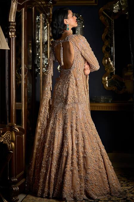 Buy Seema Gujral Gold Net Pearls, Sequins, Beads, Crystals Cut Dana Embroidered Kurta Lehenga Set Buy_Seema Gujral_Gold Net Pearls, Sequins, Beads, Crystals Cut Dana Embroidered Kurta Lehenga Set