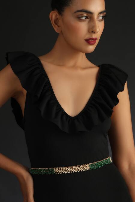 Swabhimann_Gold Plated Pearl Embellished Beaded Kamarbandh _Online_at_Aza_Fashions