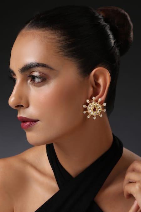 Swabhimann Floral Kundan Embellished Stud Earrings 