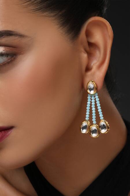 Buy_Swabhimann_Gold Plated Embroidery, Beads Kundan Embellished Dangler Earrings _Online_at_Aza_Fashions